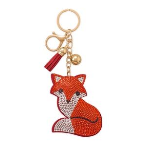 New Orange Crystal Fox Bag Charm with Gold Tone Hardware Keychain
